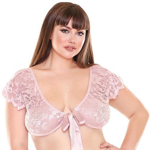 Plus Size Bra Top and Tap Pant Set Pink Tie Front Womens Pajamas 1x/2x - Picture 7 of 9